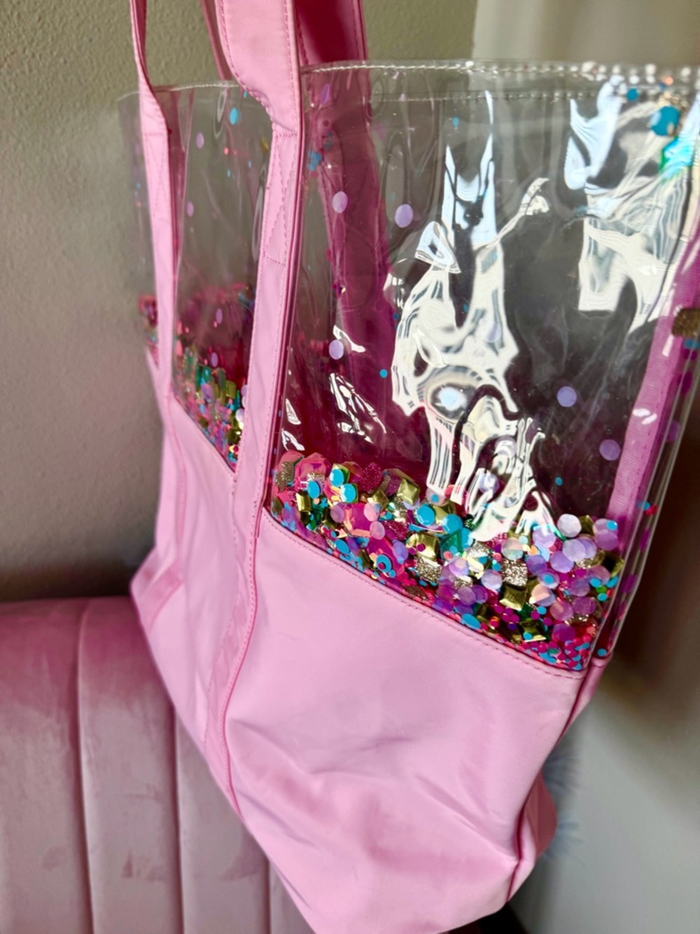 Packed Party Pink Clear Sequin Beach Pool Bag - Women's Beach & Everyday Tote - Picture 7 of 17